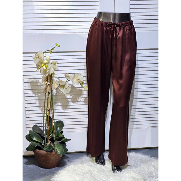 NWT Reformation Women's Mahogany 100% Silk Relaxed Fit Pants Size Medium 2766 - Picture 1 of 13